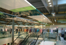 Shopping mall with acoustic ceiling