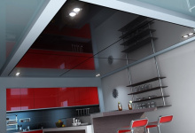 High gloss stretch ceiling in kitchen