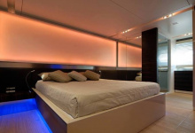 Bedroom with backlit wall